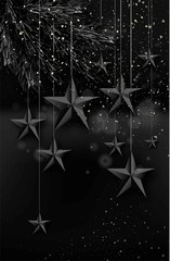 Cutout Black Foil paper Stars on dark Background. © Sonulkaster