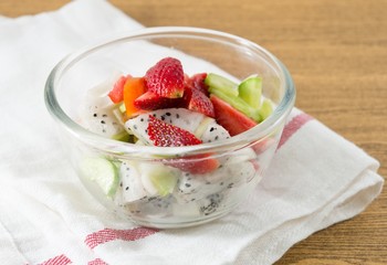 Glass Bowl of Delicious Fresh Fruits Salad