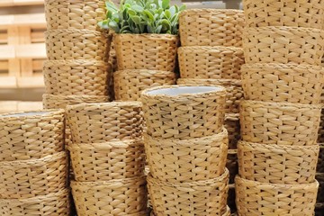 Stack of Water Hyacinth Wicker Weave Containers