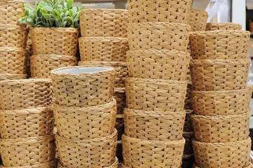 Stack of Water Hyacinth Wicker Weave Containers