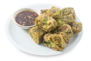 Fried Steamed Garlic Chives Dumpling on White Background
