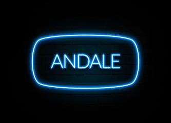 Andale  - colorful Neon Sign on brickwall