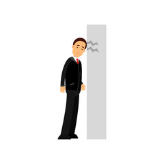 Stressed businessman character banging his head against wall, business and financial failure, economic crisis vector Illustration