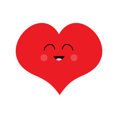 Red heart face funny head. Cute cartoon kawaii smiling character. Eyes, mouth, blush cheek. Happy Valentines day sign symbol. Flat design style. Greeting card. Isolated. White background.