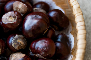 Horse Chestnuts in wooden basket