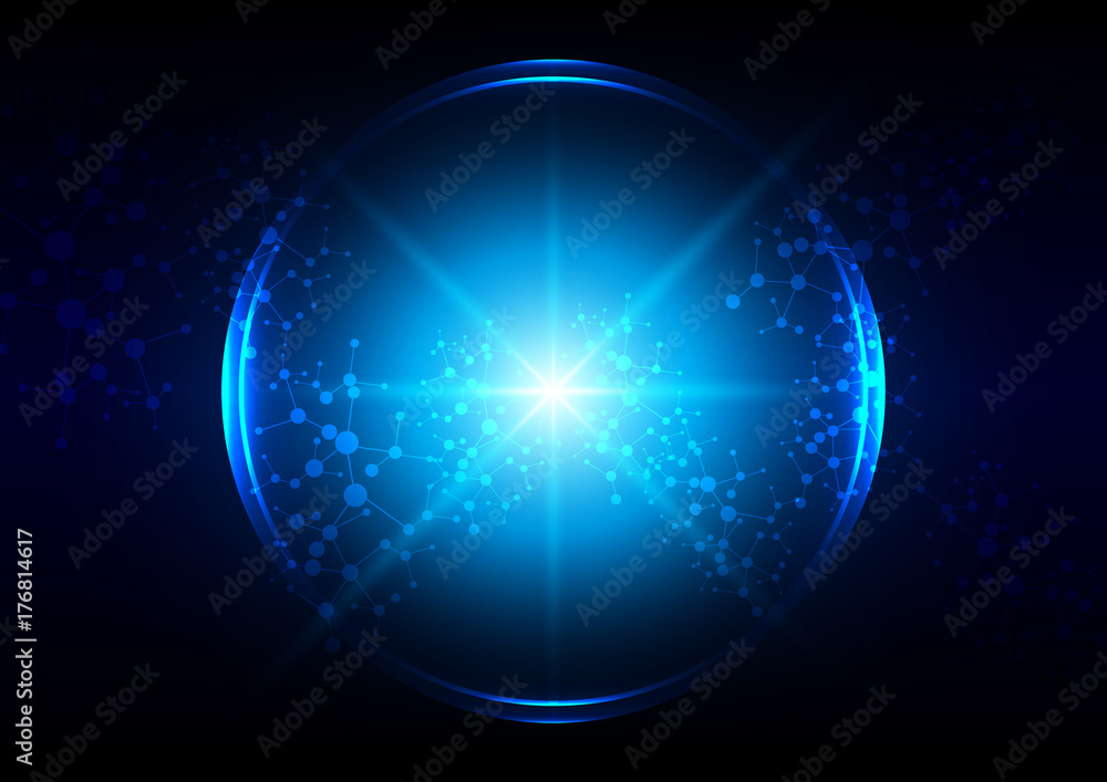 Poster abstract vector blue lighting with circle and mesh connection concept.