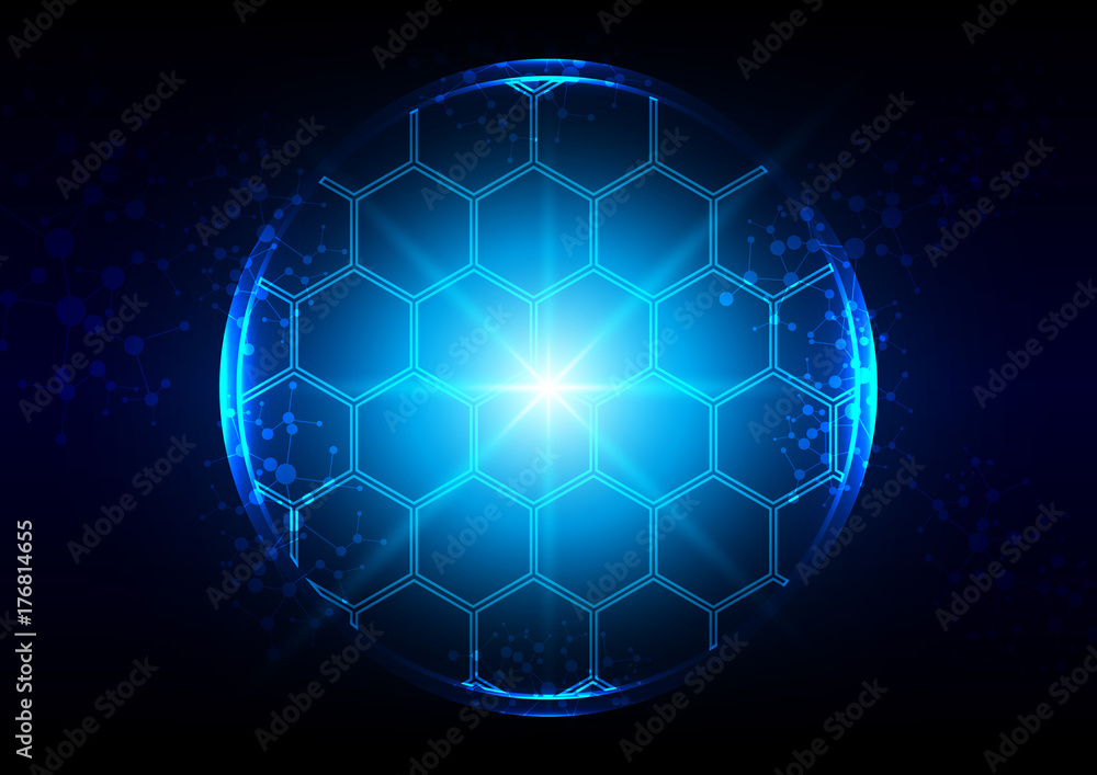 Aufkleber abstract vector blue lighting with hexagon and mesh connection concept.