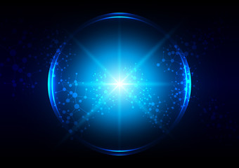 abstract vector blue lighting with circle and mesh connection concept.