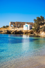 Agios Ioannis chapel on Aliko beach in Naxos island, Cyclades, Greece - obrazy, fototapety, plakaty