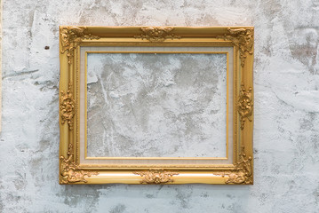 Golden photo frame classic on white texture background