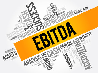 EBITDA (Earnings before interest, taxes, depreciation and amortization) word cloud collage, business concept background