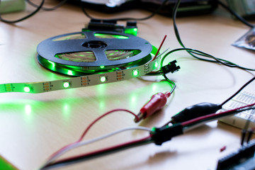RGB led strip addressable controlled by a microcontroller open source to have green color flux....
