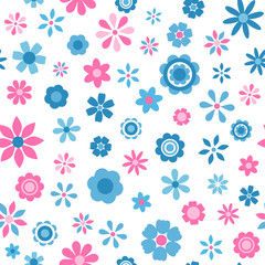 seamless pattern with blue and pink flowers
