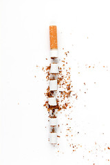 cut Cigarette  on a white background,top view