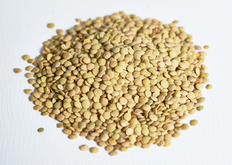 Macro view of lentils isolated on white background