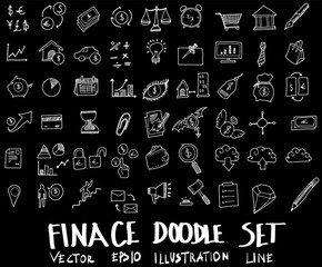 Doodle sketch finance icons Illustration vector  on black eps10