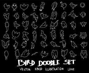 Doodle sketch bird icons Illustration vector  on black eps10