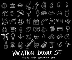 Doodle sketch vacation icons Illustration vector  on black eps10