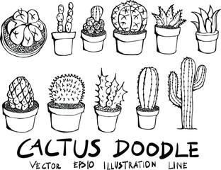 Hand drawn cactus isolated. Vector sketch black and white illustration icon doodle eps10