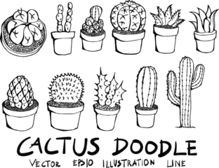 Foto op Canvas Hand drawn cactus isolated. Vector sketch black and white illustration icon doodle eps10 © veekicl