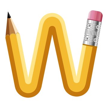 Letter w pencil icon, cartoon style