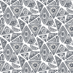 Black and white ethnic seamless pattern with hand drawn elements