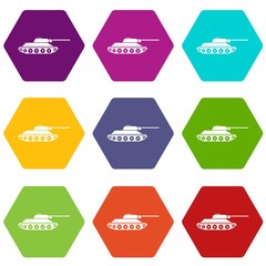 Tank icon set color hexahedron