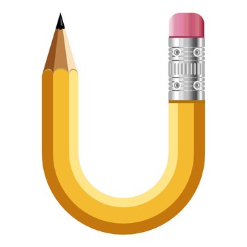 Letter u pencil icon, cartoon style