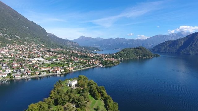 Comacina island, aerial view. Village of Ossuccio on Como lake