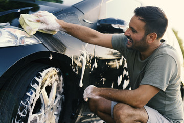 Man washing car