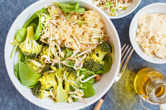 Healthy vegan salad with broccoli and quinoa.