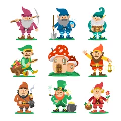 Fotobehang Robot Sprookje fantastische gnome dwerg elf karakter vormt magische kabouter schattig sprookje man vectorillustratie