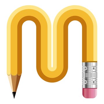 Letter m pencil read icon, cartoon style