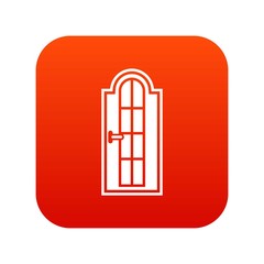 Arched wooden door with glass icon digital red