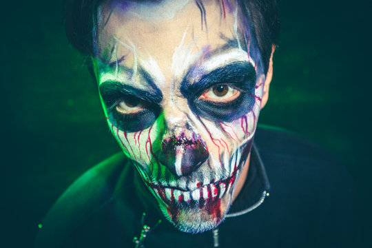 scary halloween skeleton man studio closeup