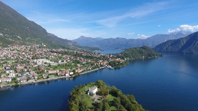 Comacina Island, famous destination on lake of Como in Italy, aerial view.