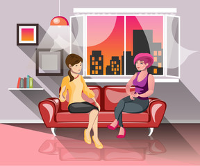 Two girls having good time together