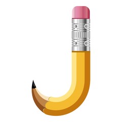 Letter j pencil icon, cartoon style