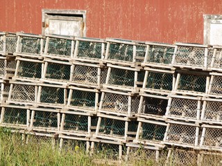 Stack of lobster pots, Nova Scotia, Canada
