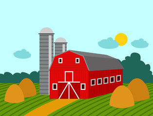 Farm building rural agriculture farmland nature countryside farming architecture background vector illustration