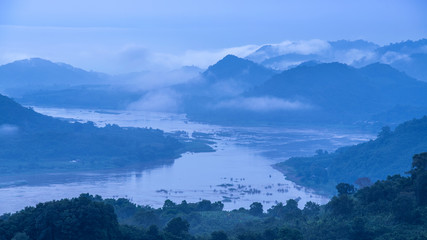 Naklejka premium Fog Landscape , Sunrise mornings landscape , Chiang Mai Thailand