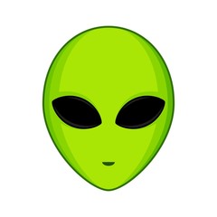 Green Alien face with large eyes isolated on white background. Extraterrestrial humanoid head. Vector illustration