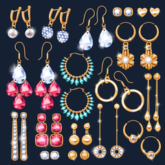 Realistic earrings jewelry accessories icons set. - 176823213