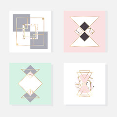 Minimalist marble texture. Vector trendy geometric posters. Modern set of abstract card, template.