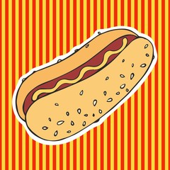 Hot Dog. Vector illustration. Hand drawing. Sticker