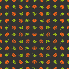 Vector Halloween seamless pattern. Endless background with pumpkins, ghosts