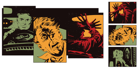 Man at the wheel of car. Car accident.