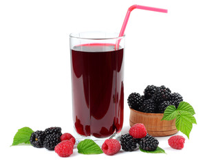 glass of blackberry juice isolated on white background.