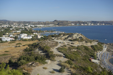 Obraz premium Faliraki, Rhodes Island, Greece. Faliraki is the seaside resort village on the Greek island of Rhodes, in the Dodecanese. It is situated on Faliraki Bay, on the northeastern coast.