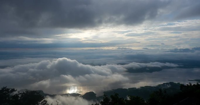 Timelapse sunrise and clound moving over Doi Tao lake in Chiangmai, Thailand.